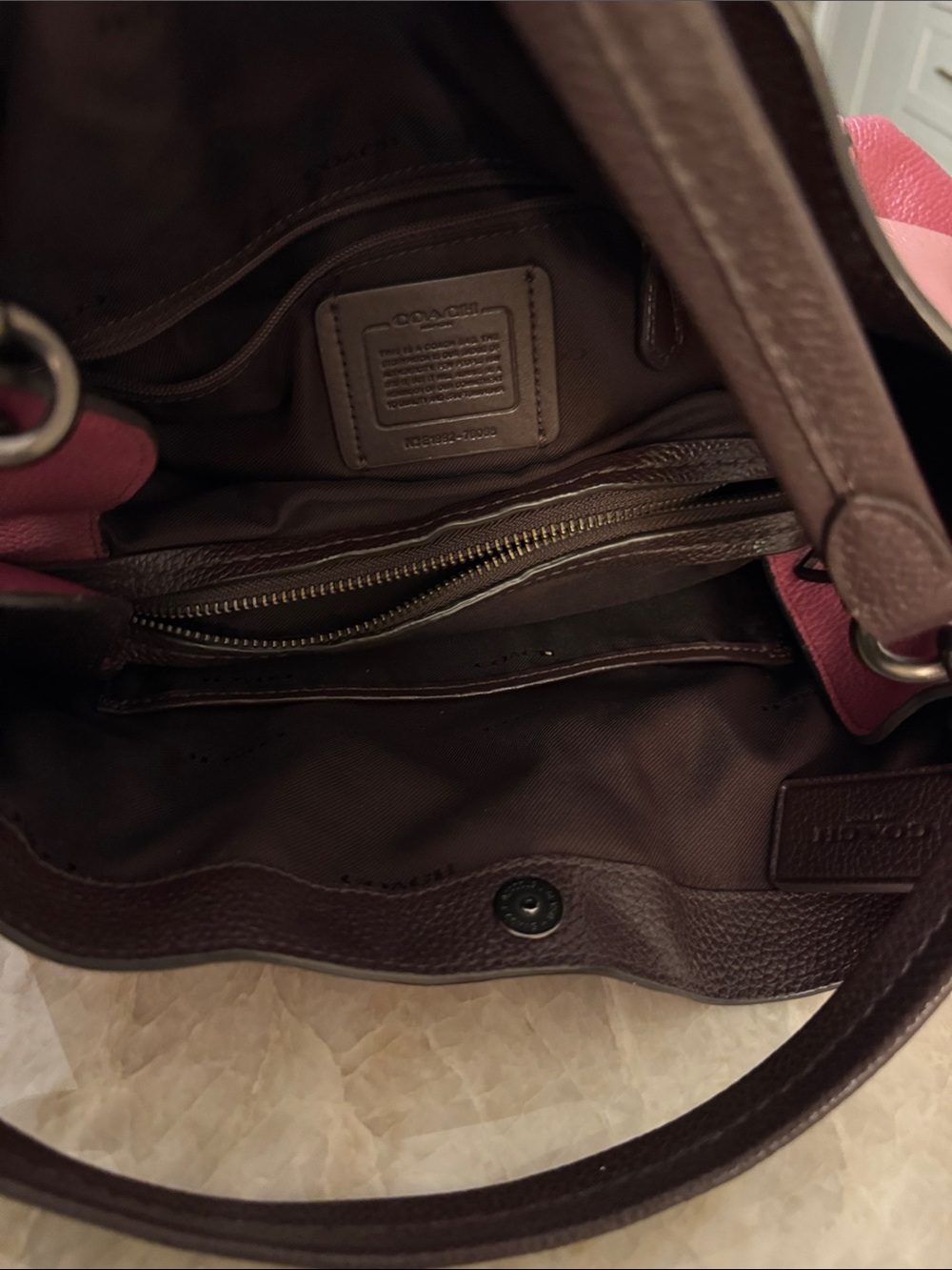 Coach Pink Pebbled Leather Tote with Dark Brown Handles - Picture 8 of 12